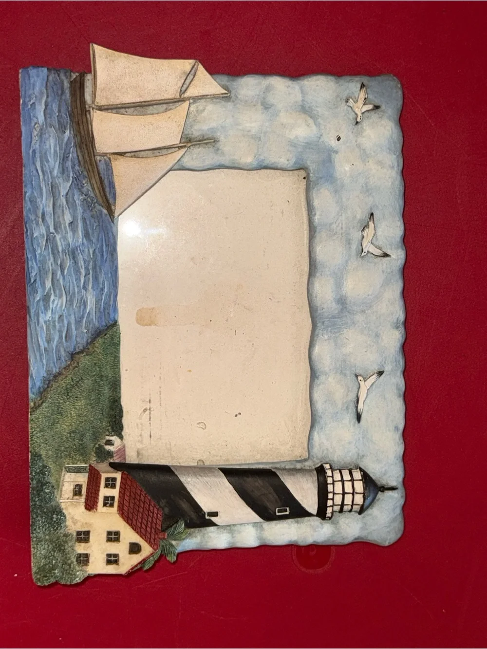 Coastal Lighthouse & Sailboat Picture Frame – Nautical Beach Cottage Photo Frame